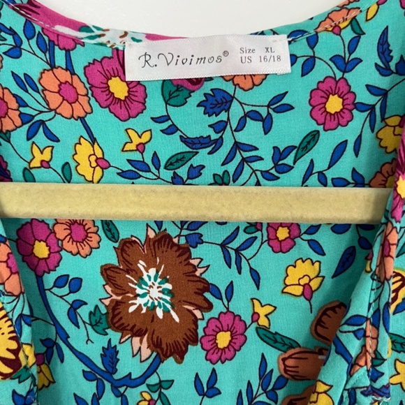 R.Vivimos Women's Long Sleeve Floral V Neck Bohemian Midi Dress XL (teal) - Picture 4 of 5